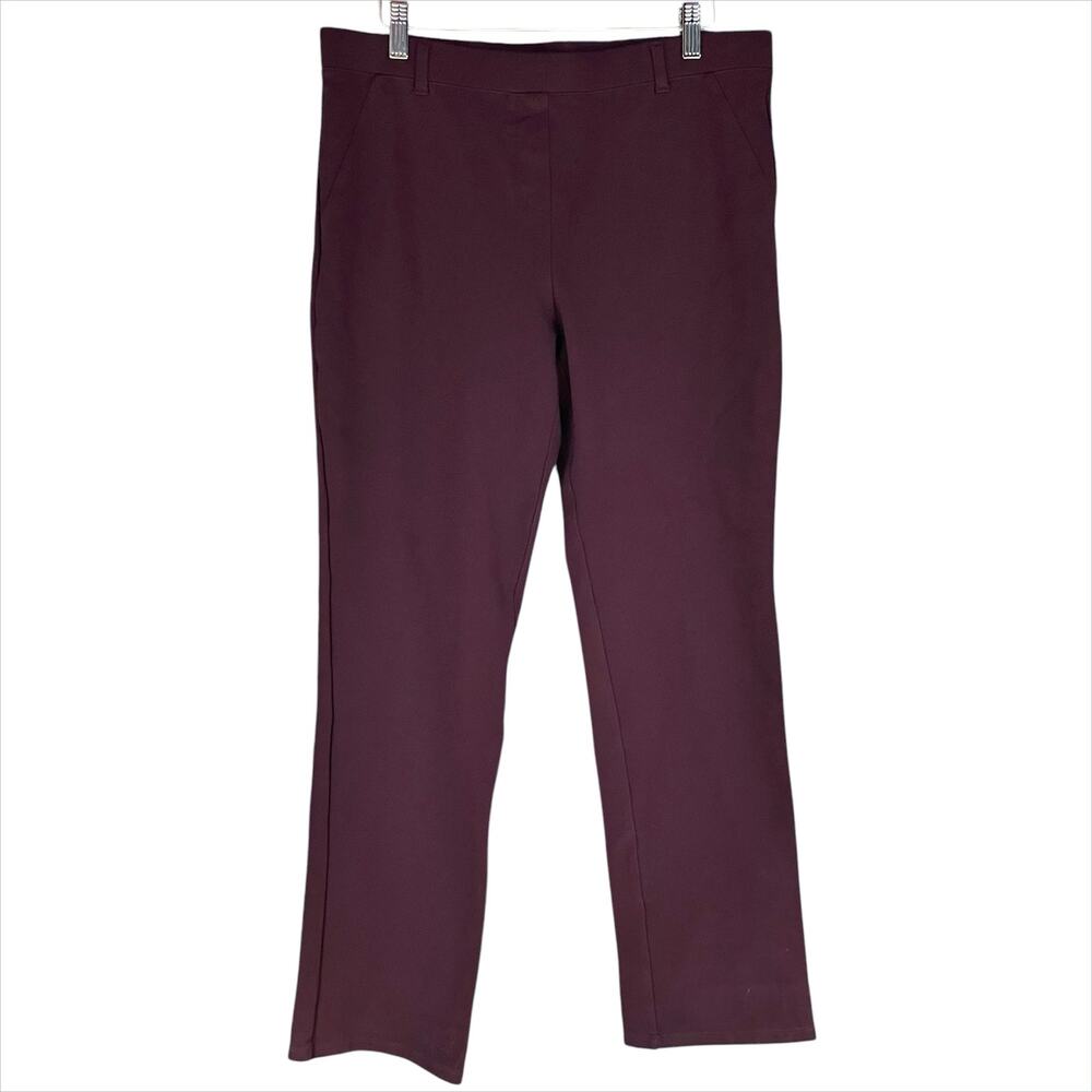 QUINCE Ultra-Stretch Ponte Straight Leg Pull-On Pants in Burgundy Purple Size L